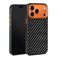 Étui de téléphone de luxe en fibre de carbone et TPU avec anneau métallique orange, antichoc, pour iPhone 17 Pro Max, ajustement fin, design noir et orange