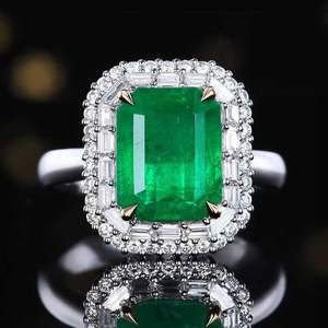 18K White Gold Rectangular Emerald <b>Ring</b> 5.15ct Natural Emerald 75 Pcs <b>Diamonds</b> Double Halo Women Jewelry Wedding Gemstone <b>Ring</b> - Product Image 1
