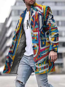 Autumn Winter Fashion Casual 3D Printed Sublimation Long Overcoat <strong>Men</strong> Single Breasted Stand Collar <strong>Peacoat</strong> Business Warm - Product Image 4