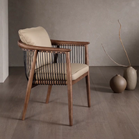 Chaise de salle à manger italienne moderne, fauteuil lounge, chaise de salon pour hôtel et maison, structure en bois, corde tressée, cuir noir