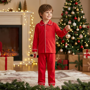 Christmas Family Matching Pajamas Red Cotton Sleepwear Long Sleeve Pants 2Pcs Sets & Gown Pajamas Adult Kids Matching Outfits - Product Image 4