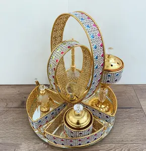 Wierook Brander Lade Sets Golden Cake Tafel Snoep Fles Inifite Religieuze Arabië Stijl Huis Decoratieve Brander