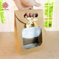 Sacs d'emballage transparents à fenêtre à clapet Baoren en stock, sacs à poignée en gros, sacs en papier d'emballage cadeau pour grands cadeaux