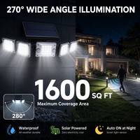 Lampe solaire à détecteur de mouvement 280 LED, projecteur de sécurité à double capteur 5 têtes 180° °   Éclairage grand angle pour cour et garage