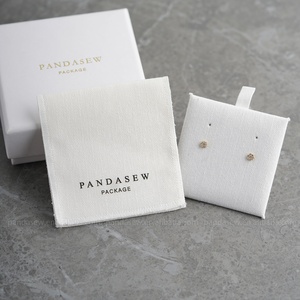 PandaSew Custom Logo <b>White</b> Herringbone Cotton <b>Envelope</b> Bag with Insert Pad Gift Packaging Jewelry Pouch - Product Image 1