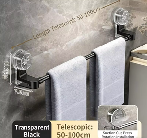 Porte-serviettes télescopique en acier inoxydable à ventouse sans perçage, réglable, pour salle de bain et <span class=keywords><strong>cuisine</strong></span>, vente en gros OEM - Product Image 1