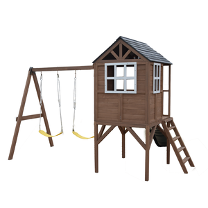 ชุดสนามเด็กเล่นไม้สำหรับสวนหลังบ้าน พร้อมบ้านเด็กเล่น สไลเดอร์ และชิงช้าคู่ - Product Image 3
