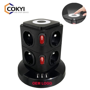 Multi-Socket avec 8 compartiments et 3 ports USB Protection contre les surcharges Court-circuit Noir Tour de prise <span class=keywords><strong>Rallonge</strong></span> rétractable - Product Image 1