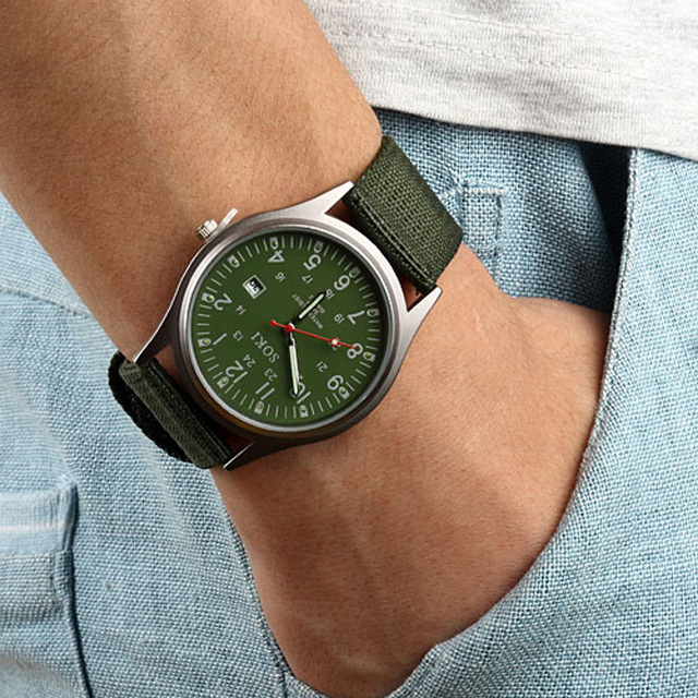 OEM Casual Sport Quartz Watch for Men Canvas Armband 20mm Width Glass Dial Window with Pointer Display Fashion Gift