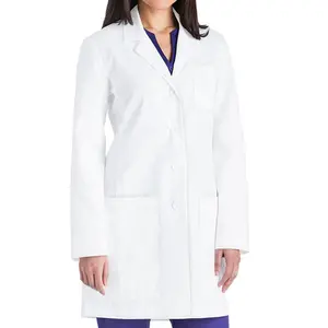 女式5口袋纽扣白色医用实验室外套