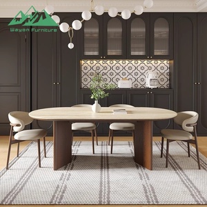 Mesa Ovalada de Piedra Sinterizada de Lujo Estilo Francés Wayon, Mesa de Comedor de Madera Maciza Estilo Travertino Vintage para Hogar Moderno - Product Image 6