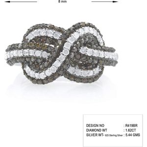 แหวนเพชร Infinity 1.62 กะรัต ทรงกลม สีขาวและสีน้ำตาล G-H เงินแท้ 925 ดีไซน์ทันสมัยสำหรับผู้หญิง - Product Image 3