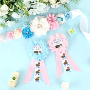 Kit de ceinture de maternité et de corsages pour révélation du sexe et fête prénatale, thème Pêche Rose Bleu, pour future maman et future papa - Product Image 2