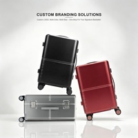 Valise rigide légère de luxe avec cadre en aluminium, coque PC 3 couches, roulettes silencieuses, double roues, serrure TSA, logo métallique personnalisé