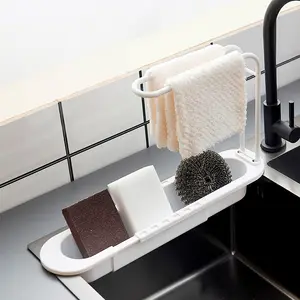 Organisateur d'éponge de cuisine multifonctionnel pour évier rétractable avec étagère porte-serviettes - Product Image 1
