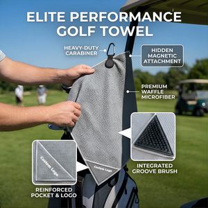 Serviette de golf magnétique multi-usages à séchage rapide et absorbante avec brosse et poche de nettoyage, logo personnalisé - Product Image 4