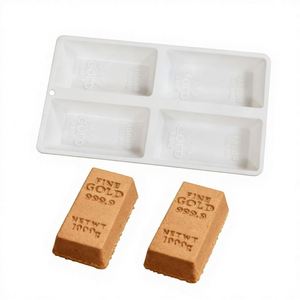 Molde para Hornear Pasteles Rectangular de 4 Cavidades, Estilo Barra de Oro, para Chocolate y Ladrillos de Oro, Apto para Horno, Modelo TC2602, Decoración de Pasteles de Cumpleaños - Product Image 1