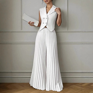 Europese Amerikaanse Dameskleding Grensoverschrijdende Nieuwe Mode Mouwloze Vest Geplooide Rok Broek Tweedelige Set Lang - Product Image 1