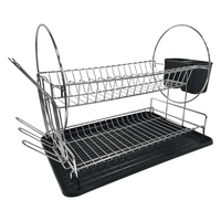 Support de rangement de cuisine à 2 niveaux avec porte-vaisselle et porte-couverts en fil de fer avec plateau d'égouttage pour une organisation efficace