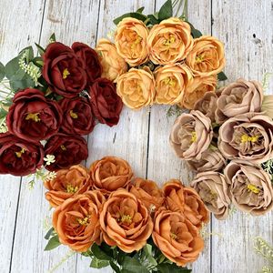 Rosas artificiales de seda Mezzi Austin de 7 cabezas para decoración de bodas y hogar - Product Image 2