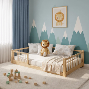 <span class=keywords><strong>Lit</strong></span> de <span class=keywords><strong>sol</strong></span> en bois pour enfants, design minimaliste, <span class=keywords><strong>lit</strong></span> <span class=keywords><strong>Montessori</strong></span> pour tout-petits avec barrière de sécurité pour enfants de 4 à 8 ans - Product Image 1