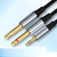 Kabel Y-splitter 3.5mm Male TRS ke Double 6.35mm Berkualitas Tinggi, Konektor Audio Stereo Mono Male Profesional 6.5 1/4 untuk Speaker