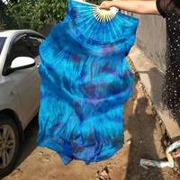 Vente chaude dégradé couleur danseur pratique longs ventilateurs en soie originaux enfant femmes ventilateur de danse du ventre 150*90cm ventilateurs en soie rayonne