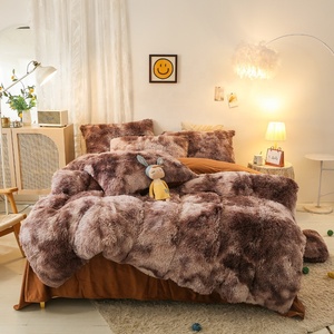 Faux lông sang trọng <span class=keywords><strong>Comforter</strong></span> Bìa Bộ rắn màu x xù xì flannel nhung Fluffy mờ 4pcs Duvet cover tấm ga trải giường bộ đồ giường Bộ - Product Image 4