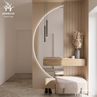 Ensemble de meuble-lavabo mural contemporain avec miroir LED de forme irrégulière et éclairage d'ambiance, coiffeuse flottante, mobilier de chambre moderne