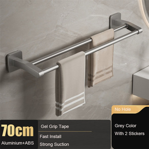 Porte-serviettes mural adhésif double en aluminium gris pour hôtel et maison, accessoire de salle de bain - Product Image 5