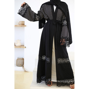 Moda pizzo aperto Abaya donne musulmane elegante Dubai Cardigan abito abito arabo turco all'ingrosso - Product Image 4