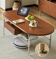 Table basse ovale minimaliste et industrielle moderne Meubles de salon en bois de cerisier avec pieds en acier inoxydable