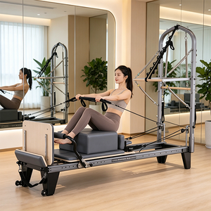 Reformer Pilates avec cadre en alliage d'aluminium <span class=keywords><strong>pliable</strong></span> et système intégré demi-tournebille pour un entraînement intensif du tronc - Product Image 1