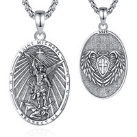 Merryshine Collier Pendentif Saint Michel Archange Catholique en Argent Sterling 925, Médaille Amulette pour Hommes