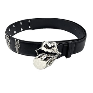 Nuova Cintura in Pelle PU di Qualità, Stile HipHop Punk con Labbra e Lingua, Cintura Unica da Cowboy per Uomo, Design Y2K Gotico con Borchie - Product Image 5