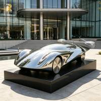 Sculpture de voiture en acier inoxydable de grande taille RELONG, design abstrait moderne et futuriste, poli, personnalisé pour centre commercial extérieur