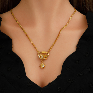 Yf5169 ट्रेंडी बढ़ई पेलेंट हार वाटरप्रूफ 18k स्टेनलेस स्टील जिरकॉन चरस महिलाओं के लिए आभूषण उपहार - Product Image 5