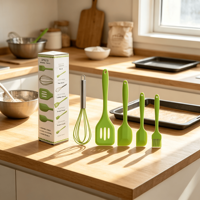 Ensemble d'ustensiles de cuisson en silicone polyvalent 5 pièces, spatule antiadhésive, fouet, pinceau, sans BPA, résistant à la chaleur, parfait pour la cuisine quotidienne.