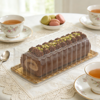 Boîte à gâteau rectangulaire en gros, emballage doré pour gâteau roulé, boîte alimentaire en plastique PET de qualité alimentaire pour longs gâteaux en barre avec couvercle transparent