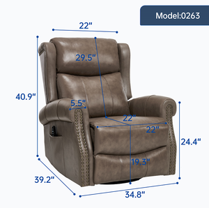 Sillón Reclinable Manual con Masaje Térmico, Función de Balanceo y Giro, en Cuero Genuino, Resistente y Suave, para Sala de Estar o Villa - Product Image 2