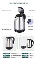 Bouilloire électrique mécanique en acier inoxydable de grande capacité 1,8 L, intérieur en acier inoxydable 304, anti-brûlure à sec, chauffe-eau domestique