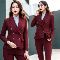 Grande taille surdimensionné femmes robes à la mode smoking conceptions mince femmes costume formel vin rouge double boutonnage femmes gilet costume 3 pièces