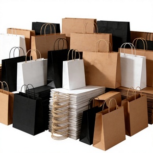 Sacs de courses en papier kraft recyclé avec poignée découpée, écologiques, marron, en gros, en stock, avec logo - Product Image 1