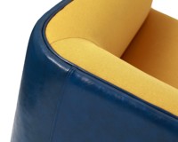 Canapé d'angle 3 places de style européen moderne en tissu jaune et cuir PU bleu, personnalisable pour bureau commercial, salon ou hôtel