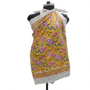 Ensemble de sarongs faits main en coton 100% jaune canari vif et rose fuchsia, écharpe bohème, vêtements de plage floraux, prix de gros - Product Image 1