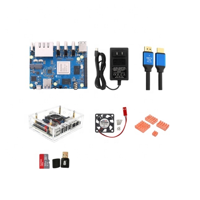 Orange Pi 5 Plus development board accessories package Acrylic protective case&adapter&cooling fan&heat sink&32GB memory card