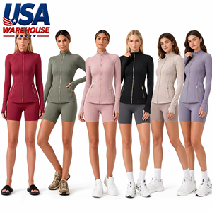 USA Oversea Women's Fitness Seamless Breathable Workout Yoga Jacket Quick Dry Long Sleeve Running <b>Top</b> Spandex/Nylon Stand Neck - Product Image 1