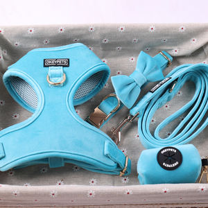 Okeypets Großhandel Samt-Hundegeschirr-Set mit Roségold-Metallschnallen, geeignet für Welpen, Hunde und Haustierzubehör, Geschirr-Sets - Product Image 5