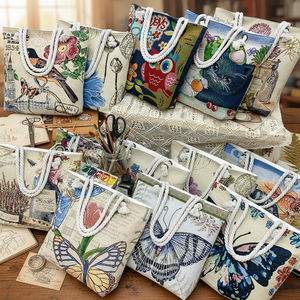 <span class=keywords><strong>Sac</strong></span> fourre-tout d'été en toile à <span class=keywords><strong>bandoulière</strong></span> unique, grande capacité, réutilisable, style bohème vintage, motif floral tropical, pour femme - Product Image 2