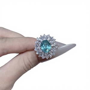 Joyería Yun Tong al por Mayor, Anillo de Plata 925 con Incrustaciones de Diamantes y Gema de Paraiba Cultivada de 3 <span class=keywords><strong>Quilates</strong></span> en Forma de Huevo, Estilo Retro Europeo Americano - Product Image 1